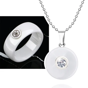 1.0 Quilates de diamantes de imitación Collar de Anillos de sistema de la Joyería para las mujeres Suave Saludable de Cerámica sistema de la Joyería Collar Colgante Anillo de Regalo de Boda
