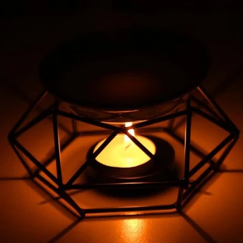 1 juego geométrico de cerámica de aceite esencial de vela de hierro forjado aroma quemador aroma W8EA