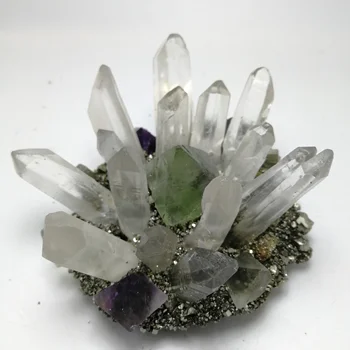 1 pc Caliente popular raras de cristal muestra de fluorita de más de pirita, además de chakra de cristal de clúster para la decoración 36905