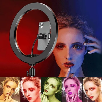 10 pulgadas RGB Luz del Anillo del Trípode Soporte de Teléfono LED Selfie anillo de luz Regulable Colorida Fotografía Anillo de la Lámpara para el Streaming de Twitch 16723