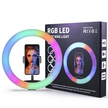 10 pulgadas RGB Luz del Anillo del Trípode Soporte de Teléfono LED Selfie anillo de luz Regulable Colorida Fotografía Anillo de la Lámpara para el Streaming de Twitch