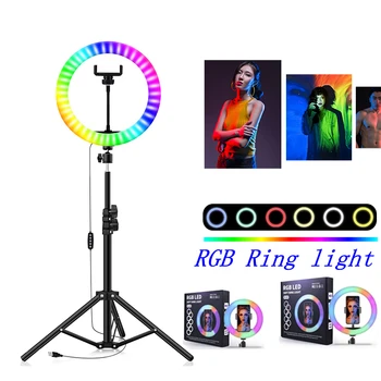 10 pulgadas RGB Luz del Anillo del Trípode Soporte de Teléfono LED Selfie anillo de luz Regulable Colorida Fotografía Anillo de la Lámpara para el Streaming de Twitch
