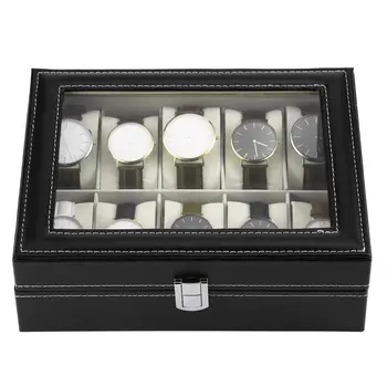 10 Ranuras de Cuero de la PU Negro Caja de Reloj de Caso de la Exhibición de la Joyería de Almacenamiento Organizador Titular de Envases de la Colección de Ataúd Caja de Para los Hombres 52607