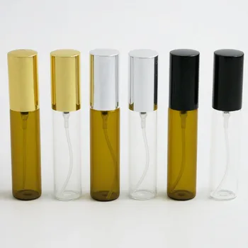 10 x 10ml de Promoción de Perfume de Cristal de Spray de color Ámbar Claro Botella de Mujeres Cosmética Spray Rellenable Negro de la Hebra de Oro de Aluminio de la Tapa