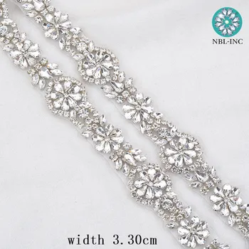 (10 yardas) de la Boda vestido de la correa de novia con cuentas de plata de cristal de diamante de imitación de Apliques de Recorte de el hierro para el vestido de boda WDD0318