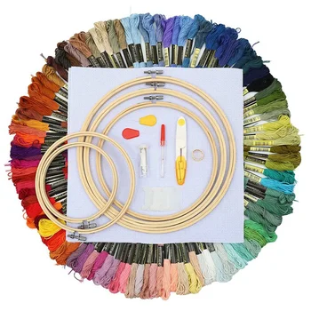 100 Colores de la Magia del Bordado de la Pluma de la Aguja de Aro Conjunto de Kit de Hilo Punch Costuras de Tejido de punto de las Mujeres de BRICOLAJE Accesorios de Costura de las Pinzas de la Herramienta de CN