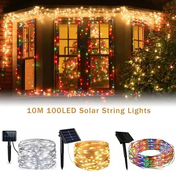 100 Solar del LED Cadena de Luz de Hadas de la Guirnalda de Cobre de Cable de la Luz al aire libre Impermeable de la Fiesta de Navidad en el Jardín de Casa Decor 8 Modo de 10M