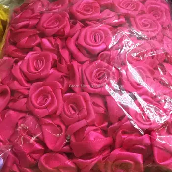 100pcs 25mm hechos a Mano Cinta de Raso de Flores Rosas Flores Decorativas de BRICOLAJE, Manualidades Ramos de Novia, Adornos,12 Colores 70178