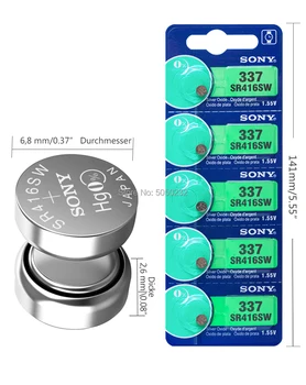100pcs/lote de Sony 100 Original 1.55 V 337 SR416SW de Plata Óxido de la Batería de un Reloj 337 SR416SW Botón de Celda de Moneda de HECHO EN JAPÓN 0%Hg