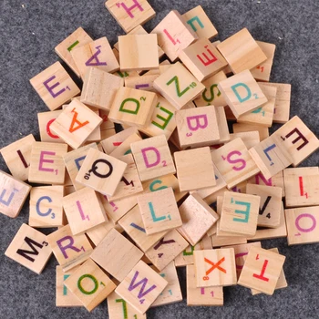 100Pcs Madera Scrabble Azulejos Letras Alfabeto Números de Color Digital de Rompecabezas Juguetes de Madera para niños Favores 31473