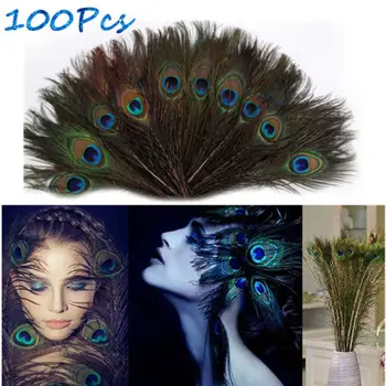 100pcs Plumas de pavo real Hermosa Hermosa Cola Característica para la Decoración Ornamento