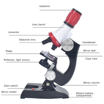 100X-400X-1200X Laboratorio Refinado Kit de Microscopio de Laboratorio LED de Casa a la Escuela de Educación de Juguete de Regalo Refinado Microscopio Biológico Para Niños de Infantil