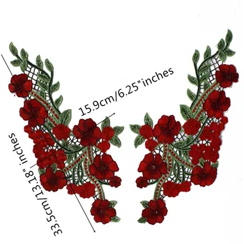10Pairs Rojo Floral Apliques Parches de Flores Bordado de la Tela de Encaje Parches Adhesivos para la Ropa de la Decoración de Coser, Suministros T2513