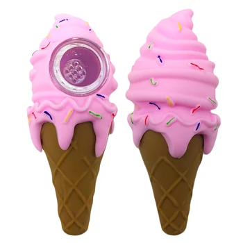 10pcs creativo rosa Divertido helado tubo irrompible de silicona Pipa con Limpio con Tapa y plato Decorativo de Interiores