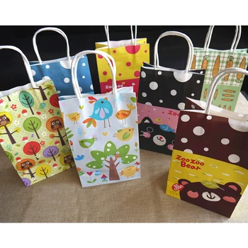 10pcs de dibujos animados impreso bolsa de papel de kraft del regalo de Boda bolsas de comida para Llevar bolso con asas a los niños bolsas de regalo de Recuerdo paquete