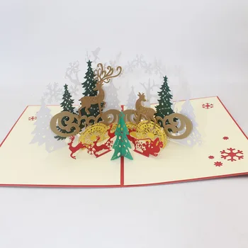 10pcs de Navidad de los Ciervos Árbol 3D Pop-UP Tarjetas de Regalo tarjeta con Sobres de Navidad de Invitación, Tarjeta de Felicitación para la Fiesta de Navidad Suministros
