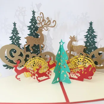 10pcs de Navidad de los Ciervos Árbol 3D Pop-UP Tarjetas de Regalo tarjeta con Sobres de Navidad de Invitación, Tarjeta de Felicitación para la Fiesta de Navidad Suministros