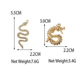 10Pcs Dragón de Oro de la Serpiente Encantos Bling Rhinestone de los Animales de Aleación Colgantes De la Joyería de DIY Collar Pendiente de Suministros de Artesanía