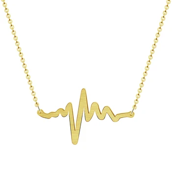 10PCS Estilo Retro de Oro de Plata de Color Latido del Corazón Bohemio de Collar de Cadena de ECG Latido del corazón Collares para las Mujeres Joyería de la Moda
