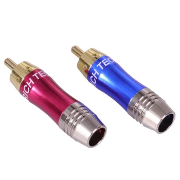 10pcs/lot RCA Conector Chapado en Oro RCA conector Macho de Soldadura Conector del Cable de Altavoz de Alta Calidad Lotus Plug Jack 5Pairs Rojo+Azul