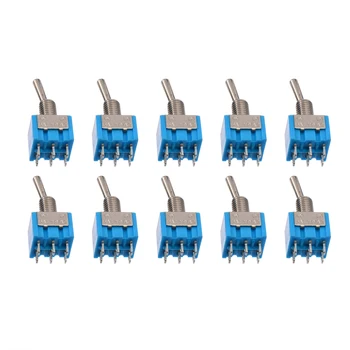 10Pcs/Set Miniatura Azul Interruptor de palanca MTS-202 6 Pines DPDT EN/6A 125V AC 2 Posición de Interruptores de palanca de Montaje Orificio de 6mm
