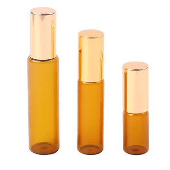 10Pcs Ámbar Rollo En Botellas de Vidrio de Bolas de Rodillos Para el Perfume de Aceite Esencial de Fash