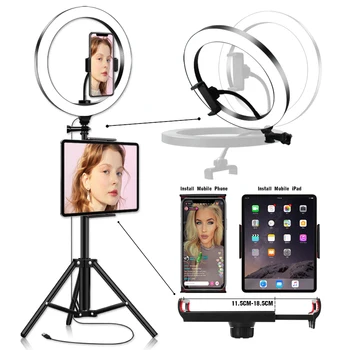 10pulgadas Anillo de Luz LED de la Lámpara Regulable Estudio de Fotografía Vídeo del Teléfono Con 150CM Trípode Selfie Stick USB Enchufe de Teléfono de soporte para iPad