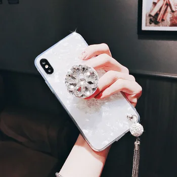 11Pro DIY Cristal Titular de Soporte de los Casos Para el iPhone 11 Pro MAX 7 8 Plus 6 6s Plus de diamante de la borla Colgante de la caja del Teléfono de TPU Cubierta de Mármol