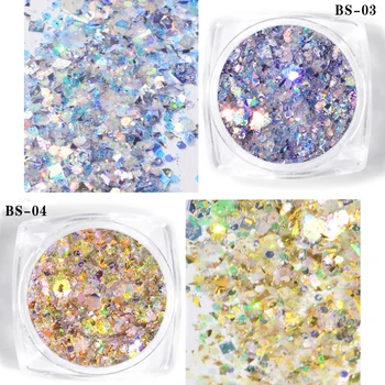 12 Cajas de Láser de Uñas Glitter Mixto Brilla 12 Estilos de Multi-color de la Uña del Polvo del Brillo de las Lentejuelas en Polvo Para el Arte del Clavo del Brillo PT59