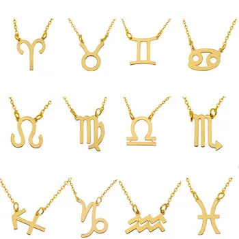 12 Constelación Collar Signo del Zodiaco Collar de Cadena de Oro Colgante de Collares de la Joyería de Regalo de Cumpleaños para las Mujeres de los Hombres