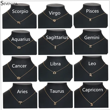 12 constelación Encanto del Collar de Oro del Zodiaco de la cadena de la aleación de la Tarjeta de Collar de Aries Acuario encanto de la joyería para las mujeres y los hombres