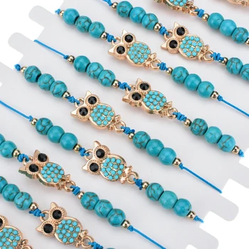 12pcs/lot Árbol de la Vida de Fátima Mano Azul Perlas Pulseras de Algodón Ajustable de la Cuerda de la Cadena de los Animales de la Pulsera del Encanto para las Mujeres de la Joyería