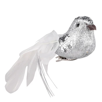 12Pcs Realista Lindo Plumas Brillo Artificial de Aves Clip En el Adorno del Árbol de Navidad de la Puerta del Sombrero Festivo Decoraciones de la Boda