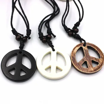 12PCS Retro Resina Anti-Guerra a la Paz Collar Puro hecho a Mano Símbolo de la Paz Collar Suéter Cadena de la Joyería de Regalo de Tres Colores Opcionales