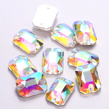 13x18mm 24 piezas Rectangulares octogonal Cristal Claro de AB Coser diamantes de Imitación de las planas 2 Agujeros de Costura Piedras Para el Vestido de Boda Y3268 823