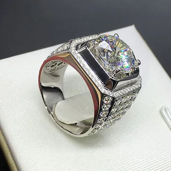 14K Oro Blanco Anillo de Diamantes para Hombres 3 quilates de Diamantes de bague de piedras preciosas anillos Bague de plata 925 joyas de bisutería femme anillos de diamantes