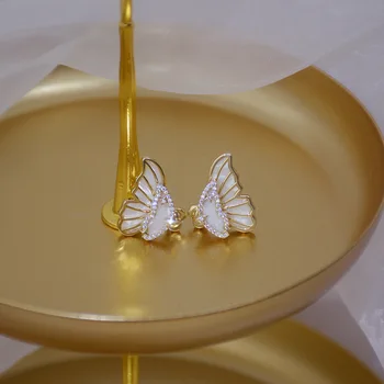 14k Oro Verdadero Plateado Joyería de la Moda Hueco de Cristal Mariposa Exquisita Aretes para Mujer Fiesta Elegante Pendiente