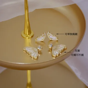14k Oro Verdadero Plateado Joyería de la Moda Hueco de Cristal Mariposa Exquisita Aretes para Mujer Fiesta Elegante Pendiente