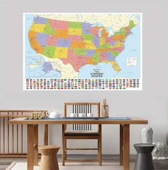 150x100cm No tejida Mapa de Los Estados unidos con Banderas Nacionales Detallado Mapa de América del Vintage de la Imagen de la Cultura de la Educación