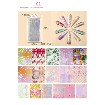 16 Pcs 4x30 Cm de Henna Color Estrella Set de pegatinas de Arte Floral Láser de Uñas de Película de Transferencia de Papel DIY Arte del Clavo de la Decoración de Diseño de Accesorios