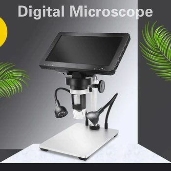 1600X DM9DDB Microscopio Digital de 7 pulgadas de Pantalla Ajustable 1080p Full HD de la Cámara USB Microscopio Digital con 8 Dimmable LLEVÓ Luces