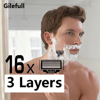 16pcs/lot de Alta calidad de Cuchillas de Afeitar para los Hombres el Cuidado de la Cara,3 capas de la Maquinilla de Afeitar de la Cuchilla de Traje Para Mach3 Manejar