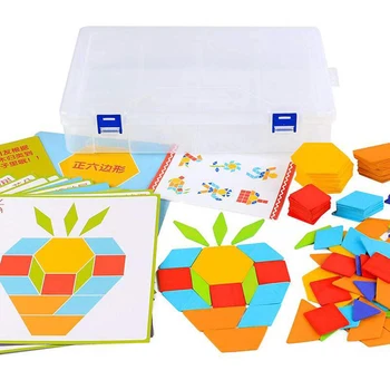 170 pcs/set de Madera de colores Tangram Rompecabezas Juguetes de Bebé de los Niños de Preescolar la Enseñanza de Juguete de Forma Geométrica la Creatividad del Juego Jigsaw