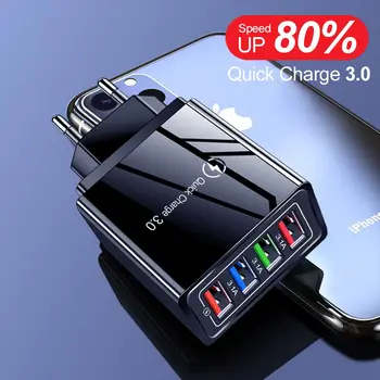 18W 4 USB Cargador de 3A Carga Rápida 3.0 velocidad de Carga de Teléfono Móvil Cargador de Viaje Cargador de Pared para Iphone 11 12 8 Xiaomi Samsung