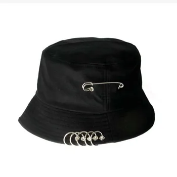 1PC Unisex Mujeres Hombres Sombrero de Cubo Pin Anillos Sombrero Gorras Sombreros de Verano Sólido Casual Sombreros para Mujer de la Moda Sombrero de Cubo