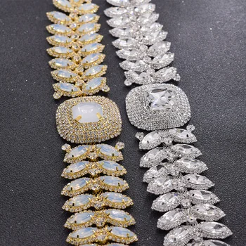 1Piece de Lujo de cristal de diamantes de imitación cinturón para el vestido de boda apliques de deocrations ópalo de cristal de strass de oro accesorios de costura