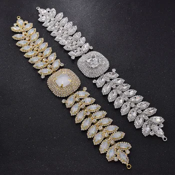 1Piece de Lujo de cristal de diamantes de imitación cinturón para el vestido de boda apliques de deocrations ópalo de cristal de strass de oro accesorios de costura