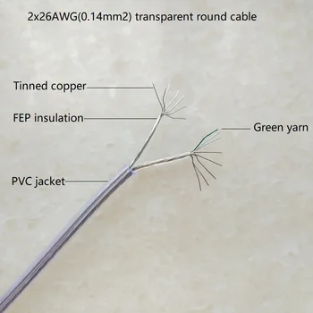 2*0.14mm2(26AWG) aislamiento de FEP cable de alimentación transparente de cable eléctrico para la Iluminación de las lámparas de controlador portalámparas cable