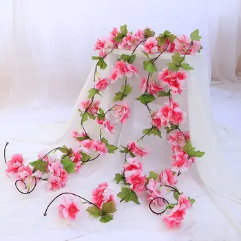 2.2 m Artificiales Flores de Cerezo de Seda de la Flor Guirnalda de Ratán Vides DIY Manualidades de Boda DIY Hogar Decoración de la Pared del Partido a Favor de las