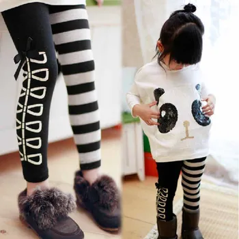 2-7 Años de las Niñas de Bebé Leggings negro raya blanca Casual AB Pantalones para Niños ropa de niño Pantalones de niñas